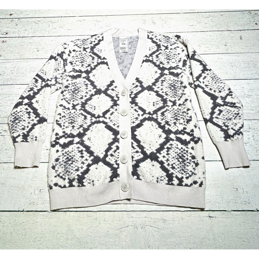 Serra Women’s Gray/White Snakeskin V-Neck Button Cardigan Sweater S/M